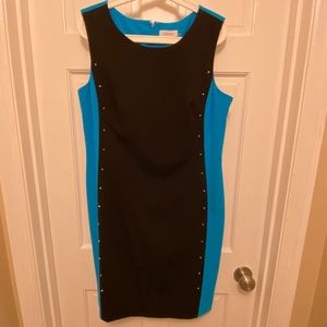 Calvin Klein Size 12 Black & Teal Shift Dress